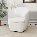 360° Swivel Leather Accent Chair, Modern Barrel Club Chair with Leather Upholstery and Sturdy Base, Comfortable Armchair for Living Room, Bedroom, Reading Nook, White by CozyNest Decor