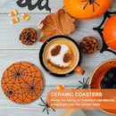 4Pcs Halloween Coasters Orange Black Round Ceramic Coaster Trick or Treat Heat-Resistant Cup Mats for Wooden Table Protection Home Party Supplies by CozyNest Decor