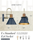HWH Rustic Wall Sconces, Industrial Sconce Wall Lighting Indoor Wall Lamp, Gooseneck 1-Light Barn Vanity Light for Bathroom Bedroom Bedside, Hammered Metal Shade, Navy Blue Finish, 5HZG74B BL+BG by CozyNest Decor