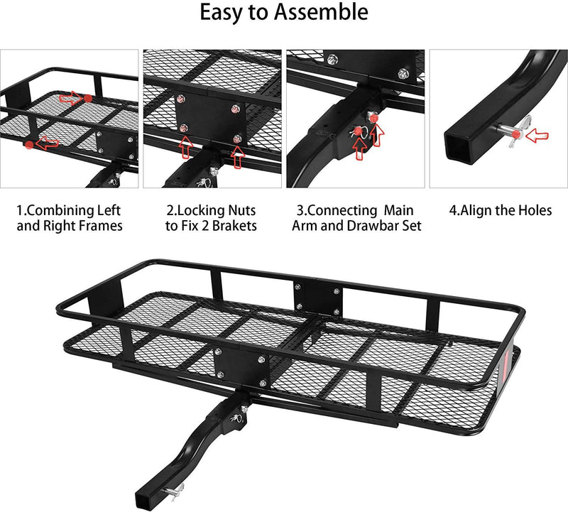 60" x 24" x 6.5" Hitch Mounted Folding Cargo Carrier, 500LBS Capacity Heavy Duty Basket Rack, Fit 2" Receiver Hitch