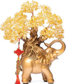 Citrine Crystal Money Tree on Gold Elephant Statue, 17”Large Gemstone Bonsai Tree of Life Home Décor Gifts for Wealth Positive Energy, Feng Shui Décor by GreenHaven Gardens