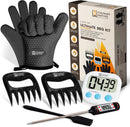 Smoker Gloves, Meat Claws, Thermometer, Timer, Brush | No.1 Heat Resistant BBQ Gloves | Meat Shredder Claws | Silicone Grill Gloves and Pulled Pork Claws with Smoker Accessories Kit & Tools (Black) by GreenHaven Gardens