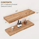 Floating Shelves for Wall Decor, Rustic Solid Elm Wood Live Edge Floating Shelves Wall Mounted, Wall Shelves with Invisible Bracket for Living Room Bathroom Bedroom Kitchen, 24 Inch Set of 2, Natural by CozyNest Decor