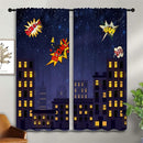 Super Hero Rod Pocket Blackout Curtains for Boy Girl Bedroom, Exploding City Starry Cartoon Skyline Thermal Insulated Home Window Drapes for Living Room Darkening, 42x45 inch by TinyTreasures Baby Boutique