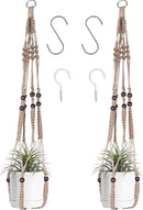 Macrame Plant Hanger Indoor Hanging with Wood Beads Macrame Planters No Tassel for Indoor Outdoor Boho Home Decor 35 Inch(Brown, 2) by GreenHaven Gardens
