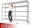 REIBII 1500LBS Storage Shelves 61.7''W Wire Shelving Unit 5 Tier Metal Shelving for Storage Rack Shelves Heavy Duty Garage Shelf Pantry Shelves Kitchen Shelving, 61.7" W*72.4" H*15.8" D, Chrome by CozyNest Decor