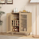 Mid Century Bar Cabinet with Wine Racks, Modern Liquor Cabinet with Slatted Doors for Dining Room, Living Room (Natural Color) by CozyNest Decor