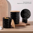 Sweejar Ceramic Canisters Sets for Kitchen Countertop, Relief Food Storage Jar with Bamboo Lid, Stackable Container for Flour, Coffee, Pasta, Cereal, Tea, Cookies, Sugar, Spices, Pack of 4 (Black) by CozyNest Decor