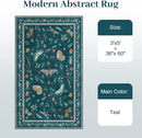 3x5 Washabl Rug with Insect Print - Bug Rug Non-Shedding Stain Resistant Soft Small Carpet for Bedroom, Low Pile Ultra-Thin Machine Washable Carpet for Nursery,Entrance, Office (3'x5' Teal) by TinyTreasures Baby Boutique