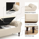 51" Storage Ottoman Bench for Bedroom, Full Queen Storage Bench with Button, Upholstered Bedroom Bench with Rolled Arms for Living Room, Storage Room, Entryway, Beige+Brown Legs by CozyNest Decor