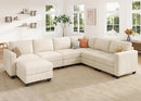HONBAY Corduroy Sectional Sofa with Storage, U Shape Modular Sectional Sofa with Chaise, Modular Couches for Living Room, Beige by CozyNest Decor