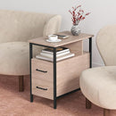 Side Tables with Charging Station, Narrow End Table with 2 Wooden Drawers, USB Ports and Power Outlets, Narrow Nightstand and Bedside Table, Side Tables Living Room, Bedroom, Greige by TinyTreasures Baby Boutique