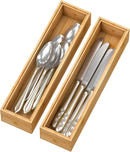 Bamboo Kitchen Drawer Organizer, Stackable Silverware Tray Utensil Organizer Cutlery Holder for Kitchen,Wooden Storage Box for Bathroom, Multi-Use Storage Bins Dividers for Office(12x3x2.5 inch） by CozyNest Decor