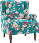 UIXE High Back Floral Accent Chairs Set of 2, Upholstered Armchair in Fabric, Retro Printed Wingback Arm Chair for Living Room, Nailhead Trim Single Sofa Bedroom Reading Seat - Peacock Blue by CozyNest Decor