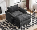 Karl home Oversized Accent Chair Chenille Sofa with Chaise, Modern Sofa Chair with Removable Ottoman Modular 1-Seater Couch and 2-Layer Ottoman for Living Room, Apartment, Studio, Black by CozyNest Decor