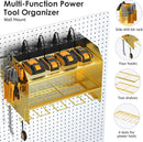 CCCEI Modular Power Tool Organizer Wall Mount with Charging Station. Garage 4 Drill Storage Shelf with Hooks, Drill Bit Heavy Duty Rack, Gold Tool Battery Holder Built in 8 Outlet Power Strip. by GreenHaven Gardens