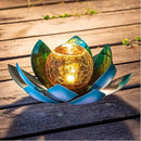 Huaxu Solar Light Outdoor Garden Decor Blue Metal Crackle Globe Glass Waterproof LED Lotus Flower Table Lamp Decorations for Patio Yard Porch Pathway Ground by GreenHaven Gardens