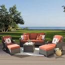ovios 6 Pieces Patio Furniture Set, Outdoor Wicker Sofas with Glass Coffee Table and Comfy Cushions, All Weather High Back Couch Set for Deck Porch, Brown Rattan, Orange Red by GreenHaven Gardens