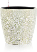 Dexceder 18x17 Self Watering Planter with Wheels Indoor Outdoor, Inner Pot Design, Thickened Large Floor Standing Flower Plant Pot with Water Level Indicator (White Gold Crackle) by GreenHaven Gardens
