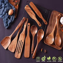 Wooden Spoons for Cooking,GUDAMAYE 10 PCS Wooden Kitchen Utensils Set,Wooden Cooking Utensils For Non-stick Pan,Teak Wood Utensils Set,Spurtles Kitchen Tools As Seen On Tv by CozyNest Decor