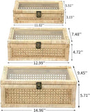 Rattan Decorative Boxes with Glass Lids, Set of 3 Sizes Boho Natural Hand-woven Cane Home Decor Organizers Storage Bins, Display Boxes Natural Finish by CozyNest Decor