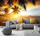 WFBHUA-Tropical Beach Wallpaper Dusk Waves Palm Tree Leaf Coconut Tree Wall Mural for Living Room Bedroom (Not Peel and Stick) by CozyNest Decor