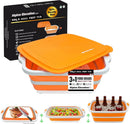 Collapsible Large (8L) BBQ Marinating Tub w/Cutting Board | Multipurpose Food-Grade TPE Prep Tub w/Lid | Built-in Colander & Drain Plug - for Camping | Tailgate | Picnic - Bold Orange by GreenHaven Gardens