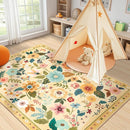 Floral 3x5 Area Rug Machine Washable Soft Print Boho Carpet Non Slip Doormat Low Pile Flower Area Rugs for Living Room Bedroom Nursery Kitchen Dining Room Indoor-Ivory/Yellow by TinyTreasures Baby Boutique