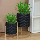 ARNIS Plants Pots with Stand, Set of 2 Planters, Unique Mid Century Decorative Metal Flower Pots with Drainage, 8.25 & 10.5 Inch, Black by CozyNest Decor
