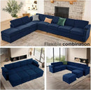 Modular Sectional Sofa Couch for Living Room Velvet Cloud Couches Oversized U Shaped Convertible Sleeper Sofa Chaise Detachable Armrest Cushion Cup Holder (Blue, 8 Seats) by CozyNest Decor