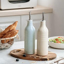 famiware Jupiter 16oz Ceramic Olive Oil Dispenser Bottle, Olive Oil and Vinegar Dispenser Bottle Set of 2 with Stainless Steel Pourers, Suitable for Storage Vinegar, Light Blue & Vanilla White by CozyNest Decor