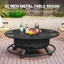 42 Inch BBQ Fire Pit with 2 Grills,3-in-1 Outdoor Round Metal Fire Pit Table with Lid,Fire Poker,Large Outdoor Wood Burning Firepits for Outside,Picnic,Bonfire Backyard Patio(Black) by GreenHaven Gardens