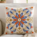 Embroidered Throw Pillow Cover 18x18 Classic Boho Floral Pattern Pillows Cover Outdoor Decorative Pillowcase,Durable Cozy Textured Cushion Case for Sofa Couch Bed Living Room,Orange Blue by CozyNest Decor