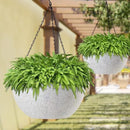 WOUSIWER 13 inch 2Pack Large Hanging Planters for Outdoor Indoor Plants with Drainage Holes and Chain, Round Hanging Flower Pots for Garden Home Porch Decor, White Speckles by CozyNest Decor