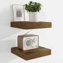 Marsmiles 6.7" Floating Shelves for Wall, Wooden Shelves with Invisible Brackets Set of 2, Rustic Farmhouse Wall Mounted Shelf for Kitchen Bathroom Living Room Study, Rustic Brown by CozyNest Decor
