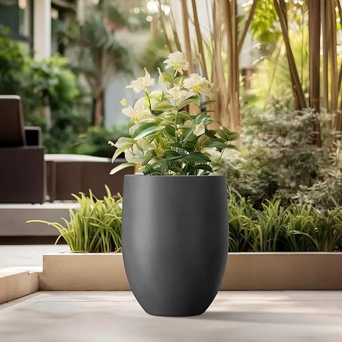 Kante 21.7" H Burnished Black Tall Planter, Large Outdoor Indoor Decorative Pot with Drainage Hole and Rubber Plug, Modern Round Taper Style for Home and Patio, photo 4 of 8