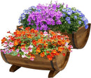 IDZO Solid Acacia Wood Half Barrel Planters Outdoor Set of 2 Different Sizes, Wooden Planters for Outdoor Plants with Metal Bands & Drainage Holes, Legs Included, Brown by CozyNest Decor