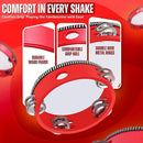 Flexzion Wood Handheld Tambourine Adults 6-Inch Double Row 8-Pair Jingles (Red) - Percussion Round Tamborines Musical Instrument with Metal Zills by TinyTreasures Baby Boutique