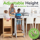 Toddler Tower with a Sliding Door and 3 Adjustable Heights - Complete Toddler Kitchen Stool Helper with Support Feet - Safe Design for 18+ Months to 6-Year-Old Kids - White by TinyTreasures Baby Boutique
