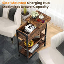 End Table with Charging Station, Flip Top Side Table with USB Ports and Outlets, 3-Tier Small Side Table with Storage for Small Space, End Tables for Living Room/Bedroom, Brown by CozyNest Decor