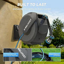 Retractable Garden Hose Reel 100 ft x 5/8 in, Heavy Duty Hose Reel Wall Mount with Any Length Lock, Auto Rewind System, 180° Swivel Bracket, 10-Pattern Garden Hose Nozzle, Dark Grey by GreenHaven Gardens