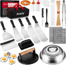 Griddle Accessories Kit - 136PCS Flat Top Grill Accessories for Blackstone and Camp Chef Metal Spatula Tools Set with Burger Press Scraper Tongs Carry Bag for Outdoor Grilling BBQ Cooking by GreenHaven Gardens