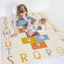 Washable Hopscotch Rug for Kids | Educational ABC & Numbers Carpet for Toddler Playroom or Classroom | 4.6' x 6.5' Non-Slip Play Mat | Neutral Decor by TinyTreasures Baby Boutique
