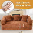 Convertible Sleeper Sofa Bed with Pillow, 4-in-1 Corduroy Folding Mattress Couch with Fixed-Shape Frame, Futon Fold Out Floor Sofa Cama Lounge Couch for Living Room Bedroom, Orange by CozyNest Decor