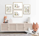 4 Pcs Boho Playroom Canvas Wall Art Nursery Toddler Educational Let's Read Let's Play Painting Pictures Wall Decor Posters Print Artwork for Girl Boy Childs Room Classroom Home Decoration Unframed by CozyNest Decor