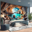 BSFHH Nature Tapestry Forest Tree Sea Cave Wall Hanging, Stream Through Rainforest Landscape Wall Art Tapestry for Bedroom Living room (Cave Sea View, 90"×70", Unframed) by CozyNest Decor