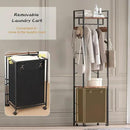 Coat Rack with Laundry Basket, Laundry Hamper Freestanding Hall Tree, Clothes Rack with Storage Shelves, 14.5 Gal Removable Bags on Wheels, Black and Brown JLH005SR by CozyNest Decor