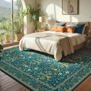 Joydeco Washable Large Area Rug 8x10, Boho Floral Rugs for Living Room Non Slip, Soft Low-Pile Botanical Forest Indoor Floor Throw Carpet for Dining Home Office Playroom, Dark Blue by TinyTreasures Baby Boutique