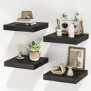 Square Floating Shelves for Wall, 10" W x 10" D x 1.2" H, Small Wooden Wall Mounted Display Shelves with Invisible Brackets for Living Room, Bedroom, Bathroom, Kitchen Decor, Set of 4, Black by CozyNest Decor