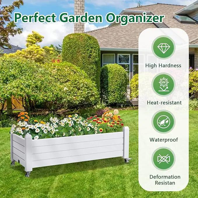 Horticulture Garden Bed, Divisible Resin Planter Box for Backyard, Patio, Balcony, with 4 Legs and 4 Swivel Lockable Wheels(Ashen,43.31 * 17.72 * 17.56), photo 3 of 7